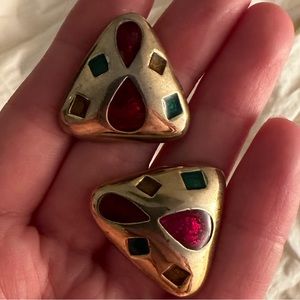 Vintage triangle gemstone costume earrings